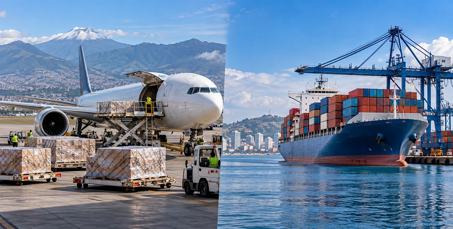 Avión de carga y buque portacontenedores como alternativas de transporte internacional